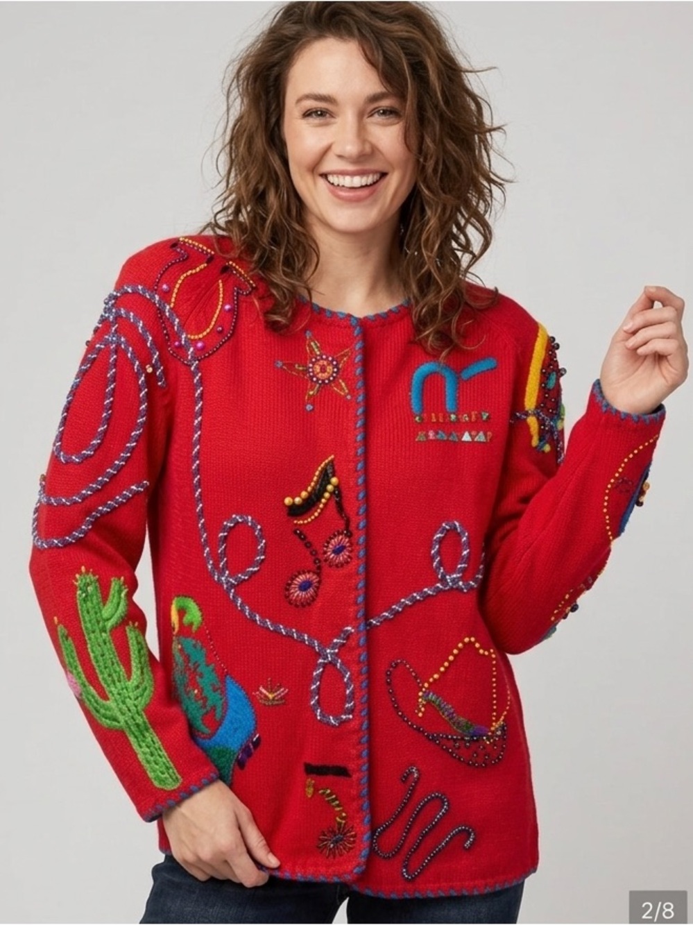 MICHAEL SIMON | Vintage 90s Novelty Embroidered Cowboy Western Cardigan